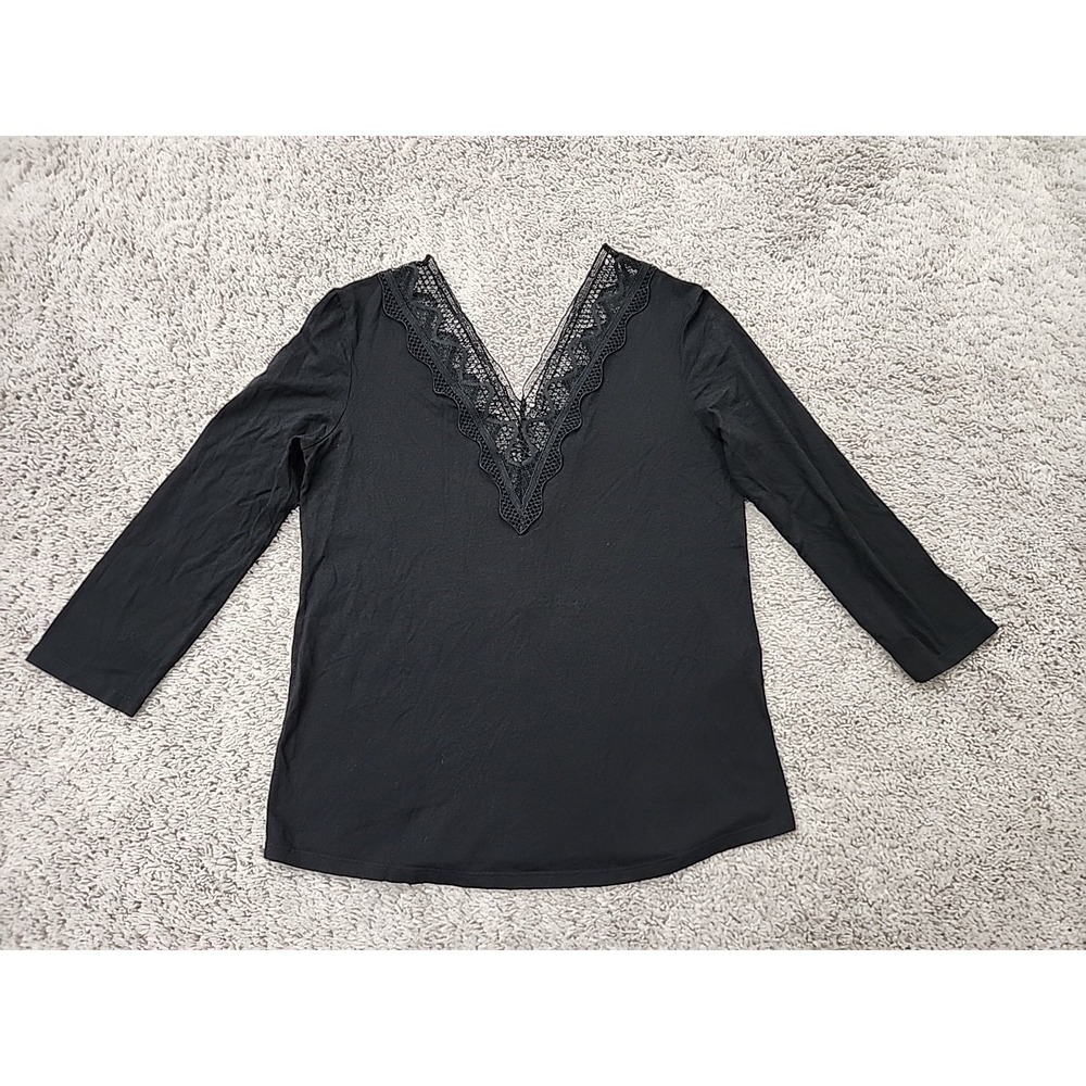 Sandro Paris Lace V-Neck Top Womens 4 Black 3/4 Sleeve Romantic Minimalist